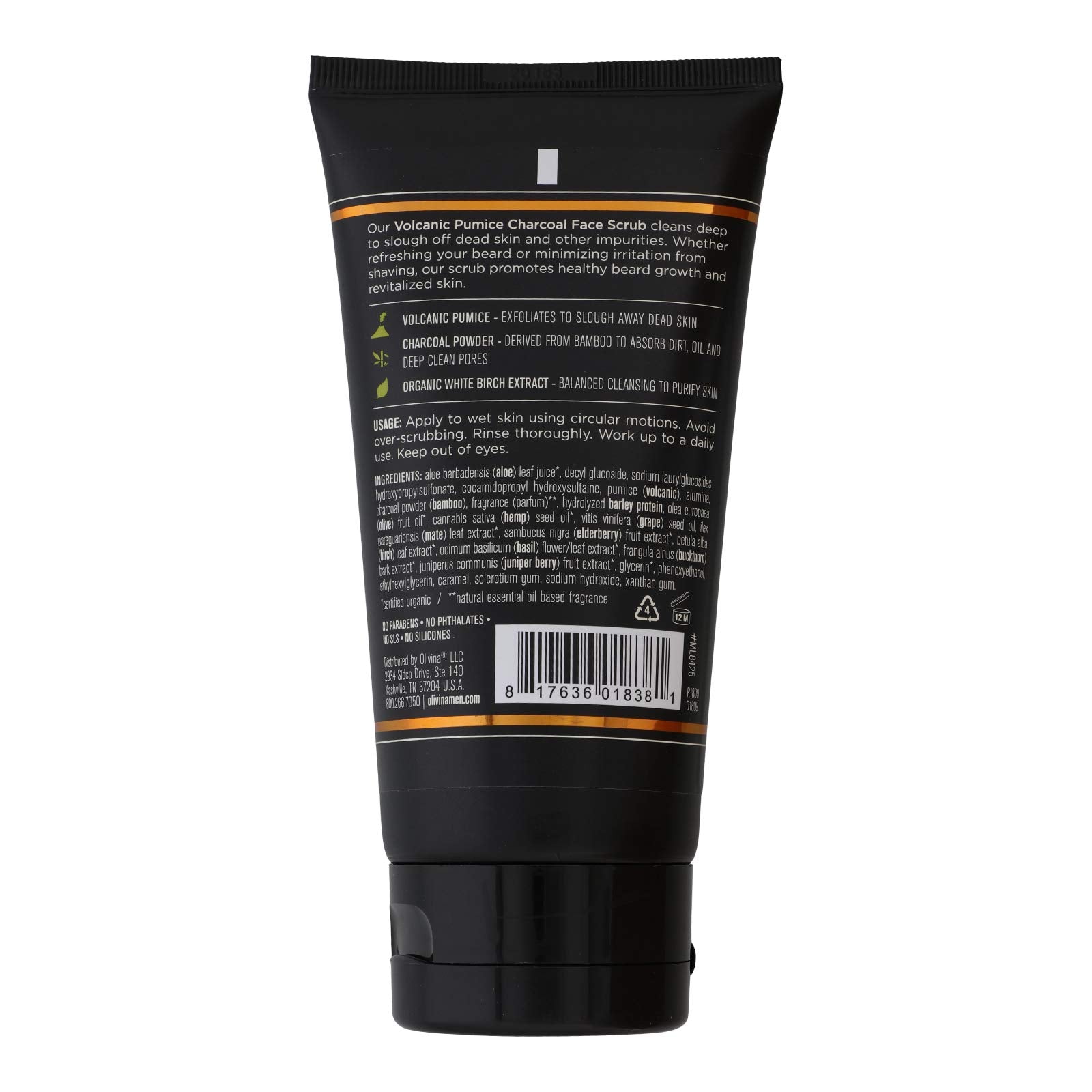 Olivina Men Volcanic Pumice and Charcoal Face Scrub, 5 Fluid Ounce, Bourbon Cedar